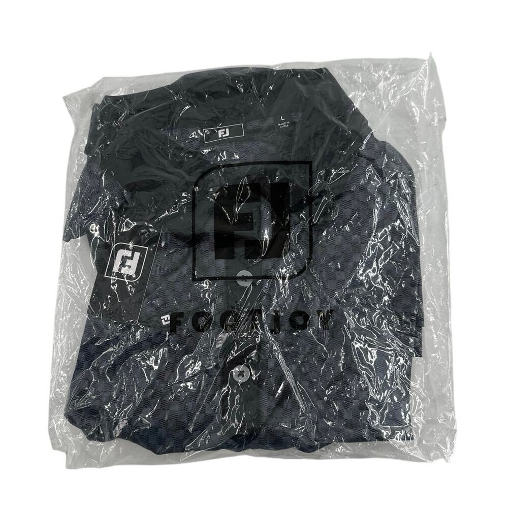 Footjoy Men's Jaquard Black Checker Lisle Golf Shirt Size L - Picture 3 of 9